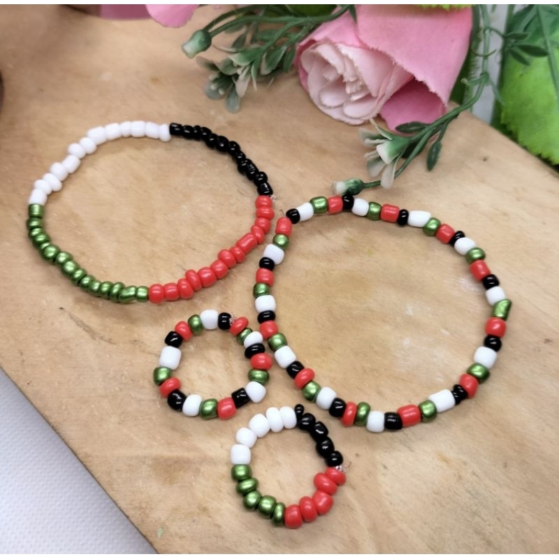 Cincin dan Gelang Palestina / Cincin Manik Manik Motif Bendera Palestina / Aksesoris Palestina