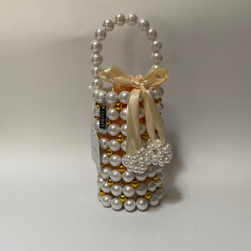 FANMY || DEFECT SALE | TANPA TALI PANJANG daisy pearl bag 12x15 mix gold | pearls bag | tas mutiara 