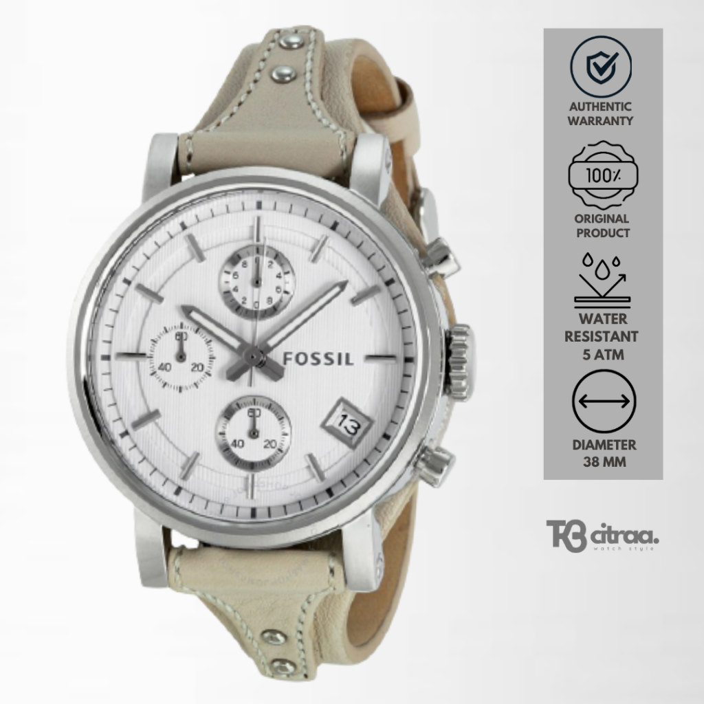 jam tangan fashion wanita fossil boyfriend analog strap kulit cewek chronograph leather water resistant luxury watch casual elegant original ES3811