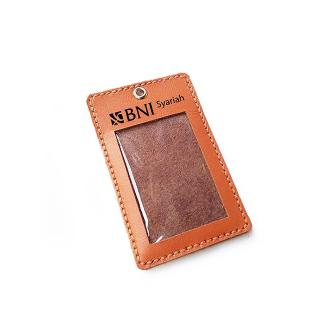 

❤[PROMO ⚡ALE!!!]❤ Name Tag Id Kulit Asli Sapi Logo BNI Syariah Warna Tan GARANSI 1 TAHUN - Tali Id Card. Gantungan Id
