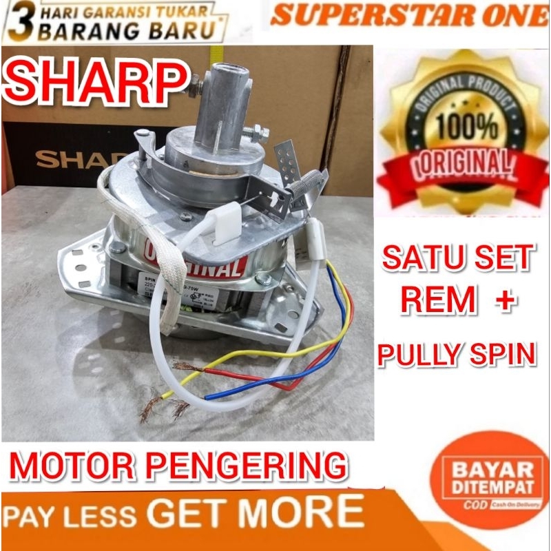 sharp dinamo mesin cuci pengering sharp satu set rem +pully spin  motor dinamo mesin cuci sharp pengering sharp
