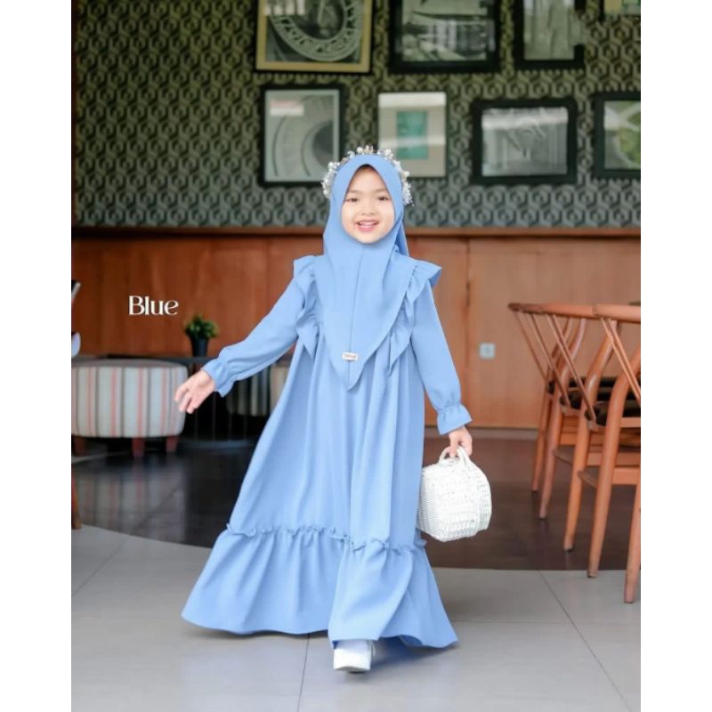 COD_Baju Gamis Anak Perempuan Usia 7 8 Tahun Kayla Syari Kids Dress Set Hijab Bahan Crinkle Premium 