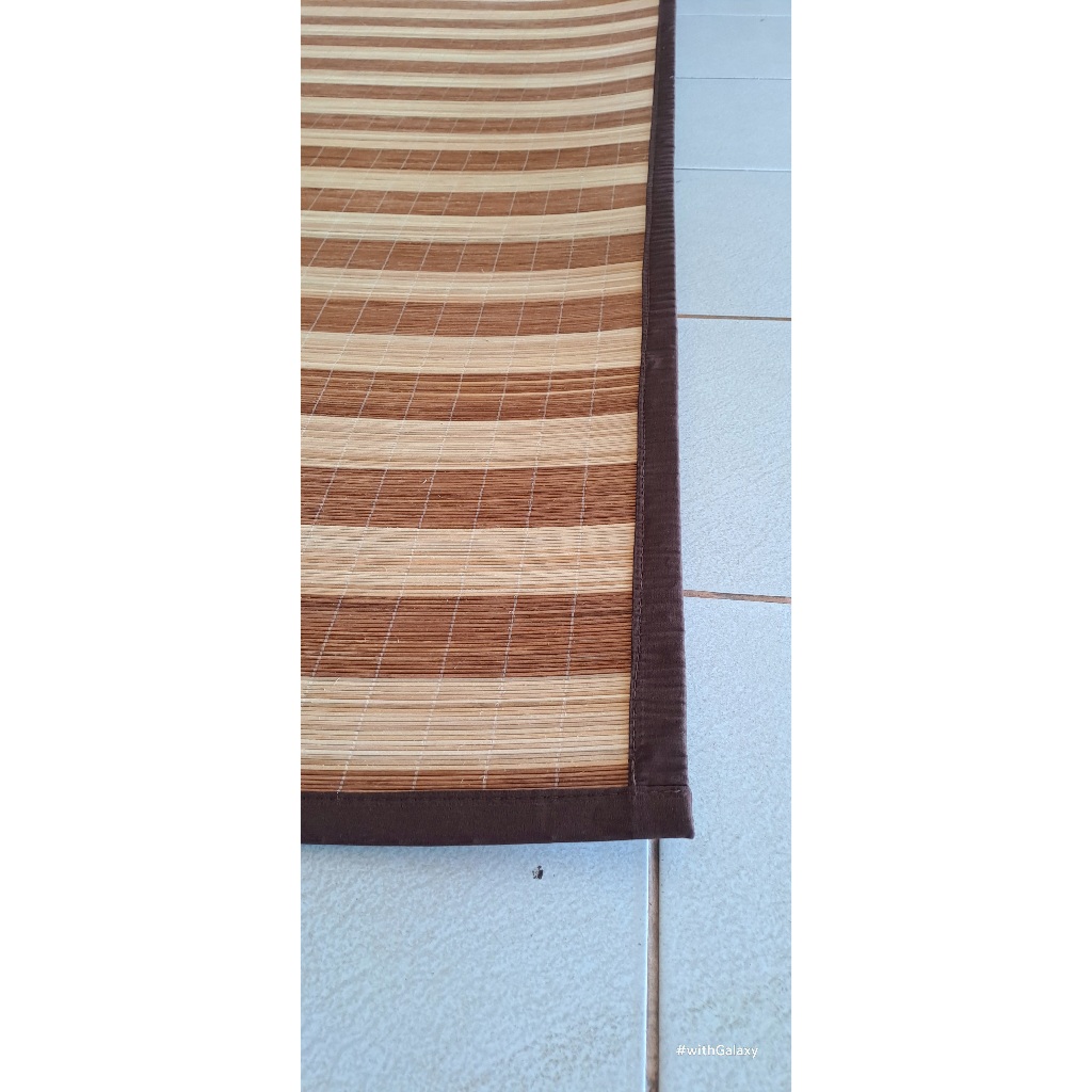 140cm x 200cm Tikar Core Rotan Motif Tikar Rotan Belang Coklat, Lampit Rotan Coklat Belang, Tikar