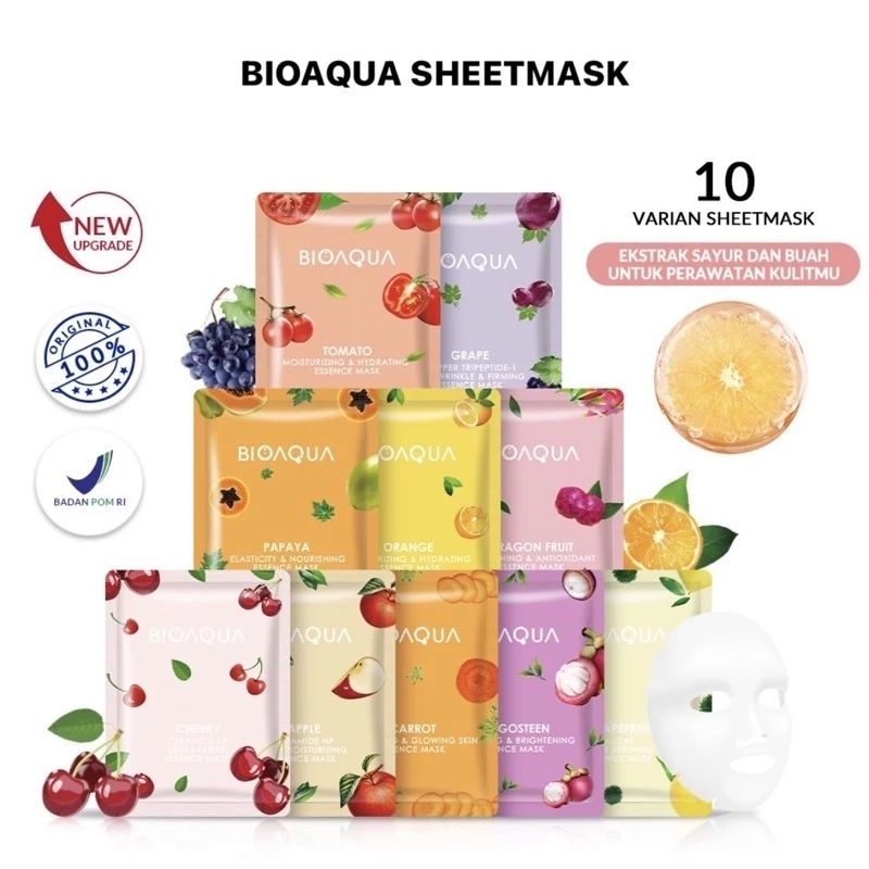 [ BPOM ] Bioaqua Sheet Mask 25gr - Masker Wajah Bioaqua BPOM Aman Murah