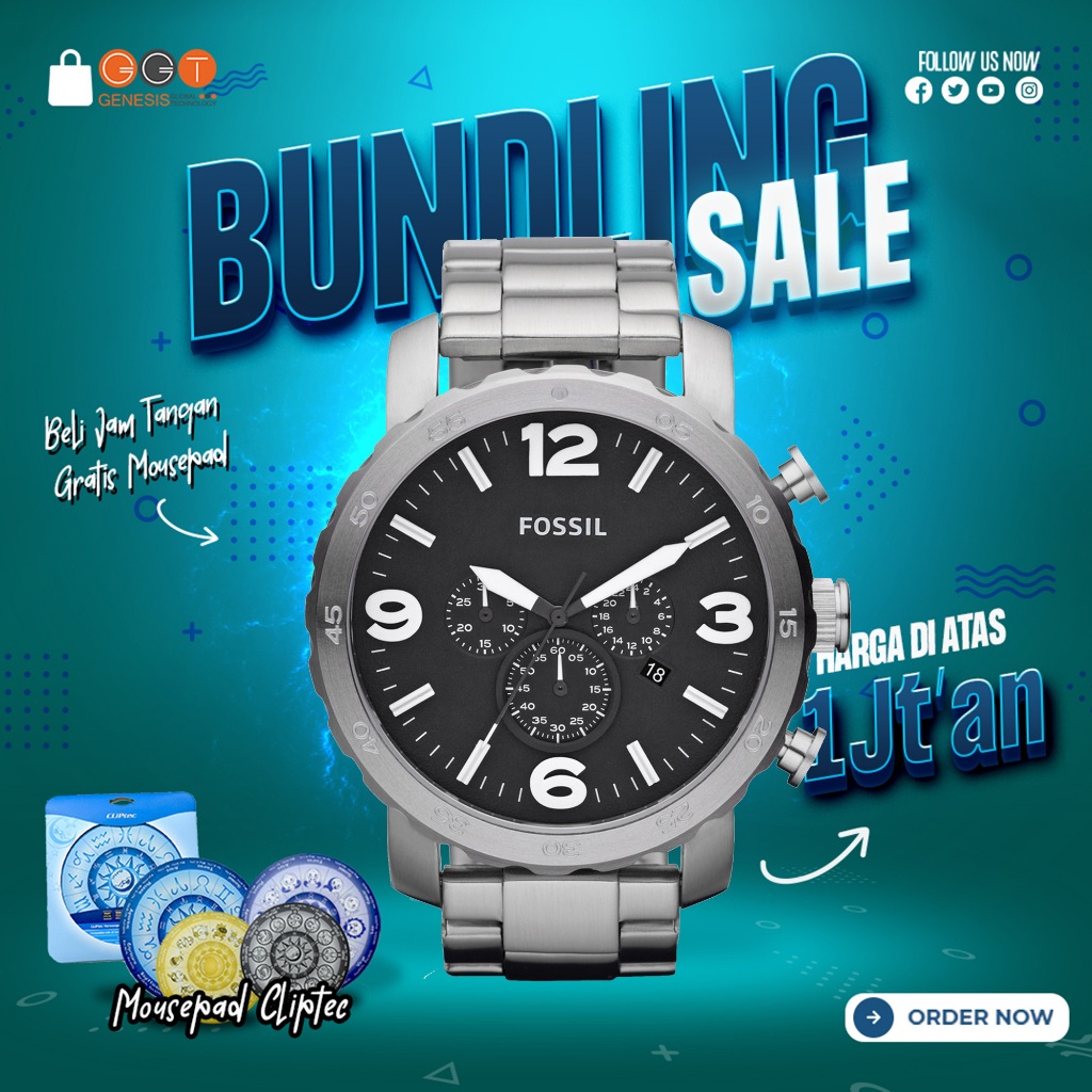 12.12 [DAPATKAN HADIAH] Jam Tangan Pria Fossil JR1353 Nate Chronograph Stainless Steel
