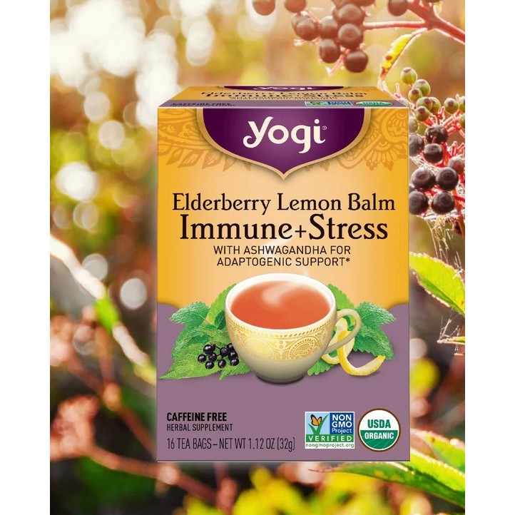 

YOGI Elderberry Lemon Balm Immune + Stress 16 Tea Bags WITH ASHWAGANDHA FOR ADAPTOGENIC SUPPORT*