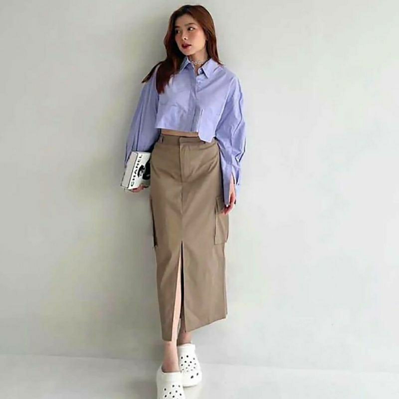 KENZI SKIRT CARGO BELAH-rok span-rok cargo-rok span belah depan