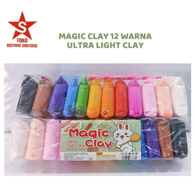 Magic Clay 12 Warna / Polymer Magic Clay / plastisin malam / ultra light clay (12 warna)