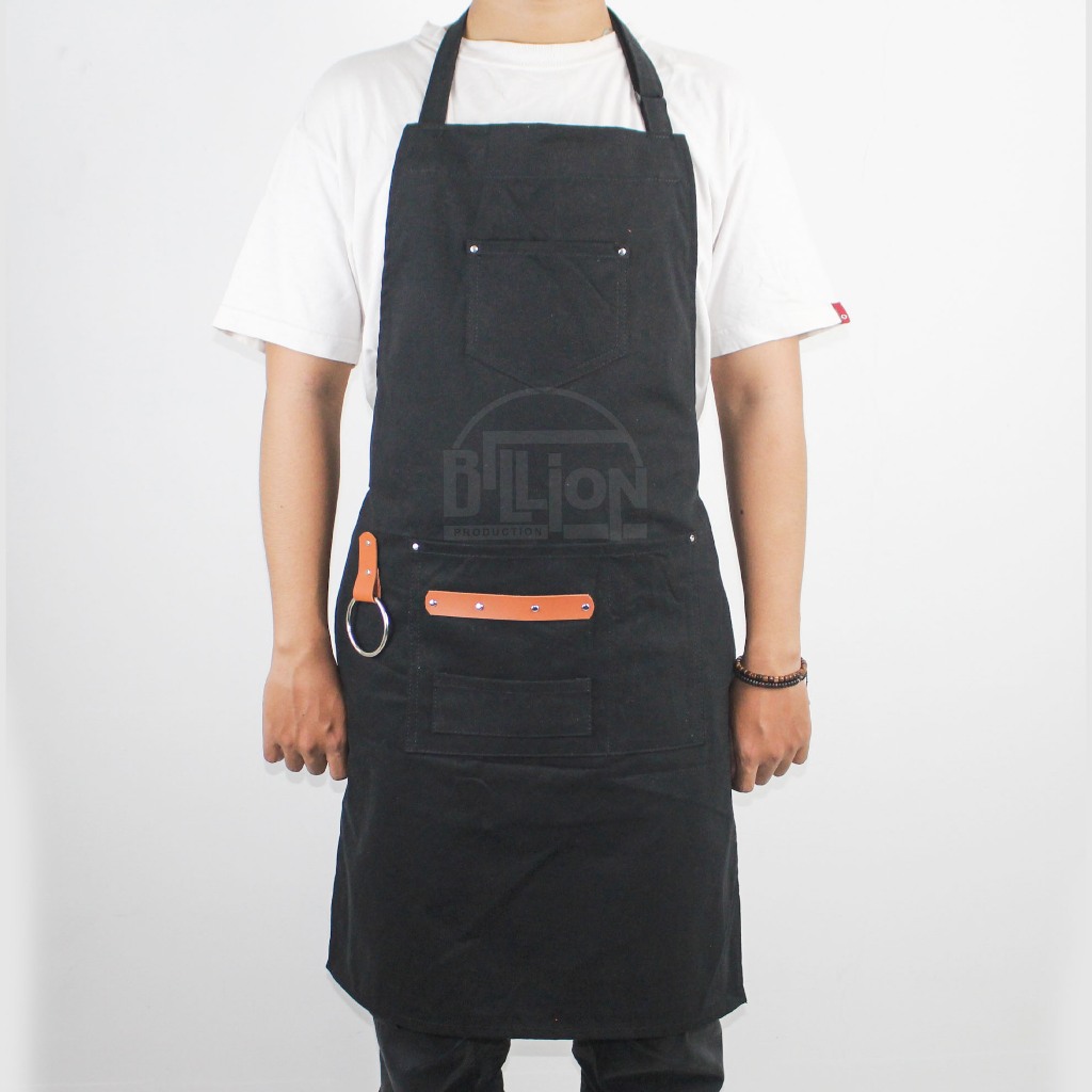 Bp Apron Barista Canvas Leather Tali Leher Celemek Barista Pria Wanita Unisex