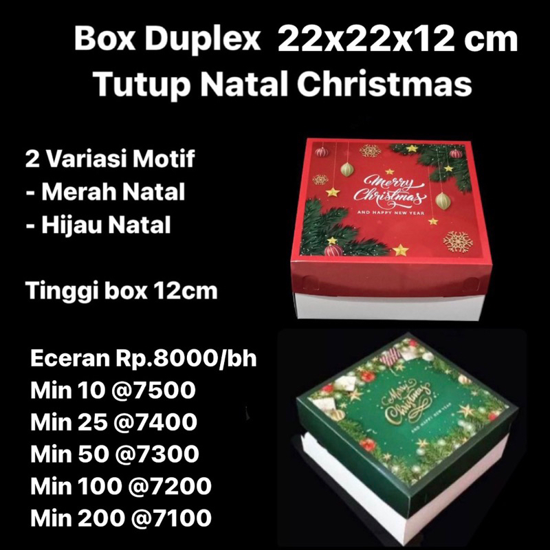 

Box Duplex 22x22x12cm Tutup Motif NATAL CHRISTMAS
