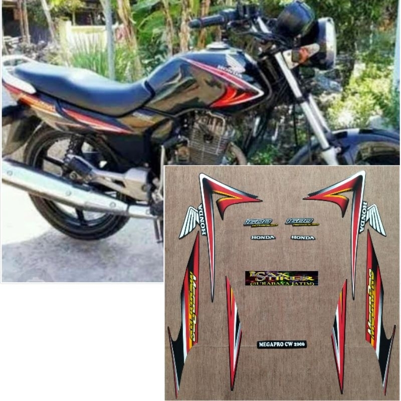 Striping Original Honda Megapro CW Primus hitam Lis merah tahun 2006 2007