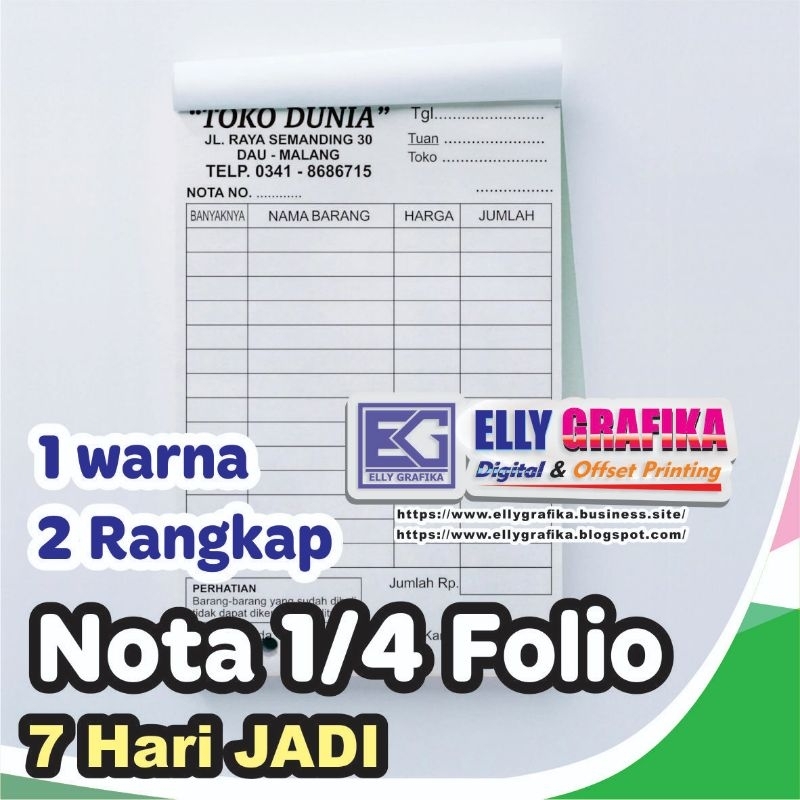 

Nota Custom seperempat folio bahan NCR, 2 rangkap