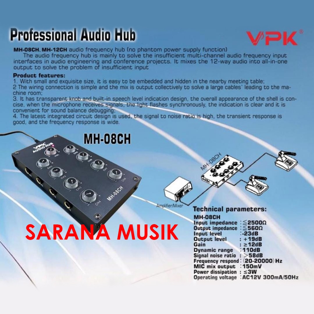 Audio HUB Splitter Mic VPK MH 08CH ORIGINAL MH08CH 8 Channel VPK MH 08 CH