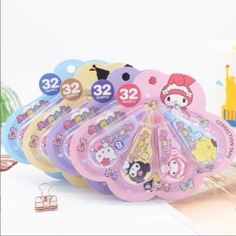 

Correction Tape 4 in 1 Isi Tip ex 4 pcs - MOTIF SANRIO - tipex tipeks kertas alat tulis kantor lucu kerja sekolah