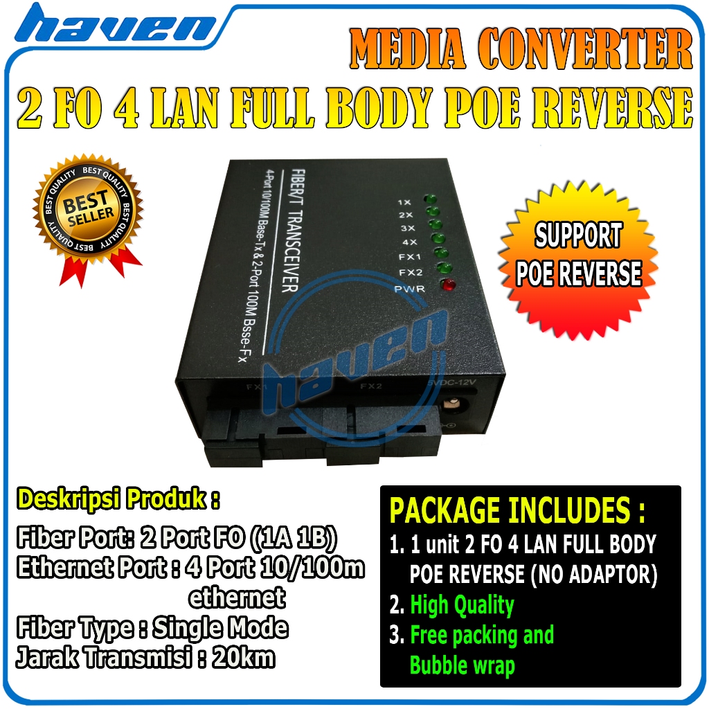 Promo Media Converter 2 Port FO 4 Port LAN 10/100 / 2 FO 4 LAN Support POE