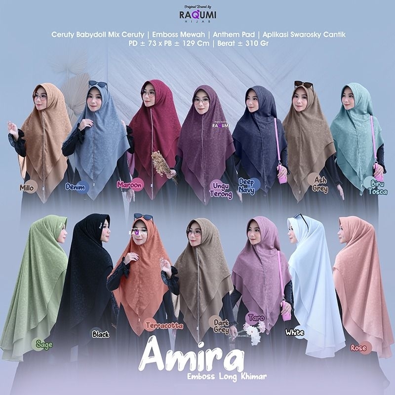 AMIRA LONG KHIMAR BRAND ORI BY RAQUMI // KHIMAR EXCLUSIVE // KHIMAR INSTAN // HIJAB JUMBO // KHIMAR 