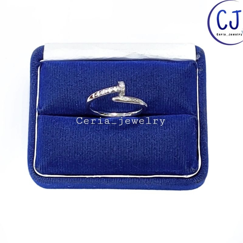 Set Kalung Perak Asli Silver Wanita 925 Lapis Emas Putih Rantai ItaliSanta Liontin Paku - Cincin Perak Asli Silver Paku - Anting Tusuk Paku Perak Asli Silver Wanita 925 Lapis Emas Putih Anti Karat