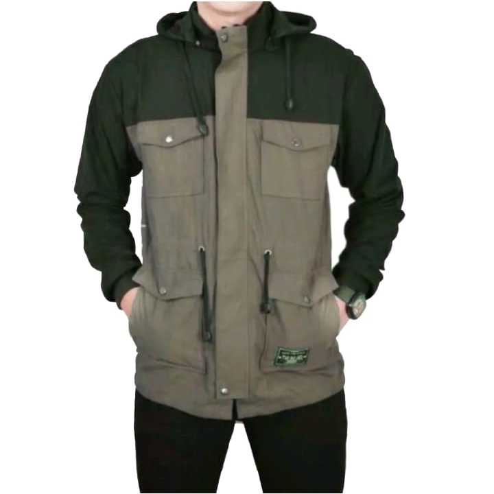 Jaket Parka Pria Korean Style Kombinasi Polos Tebal Army Krem Ukuran L Sampai XXL