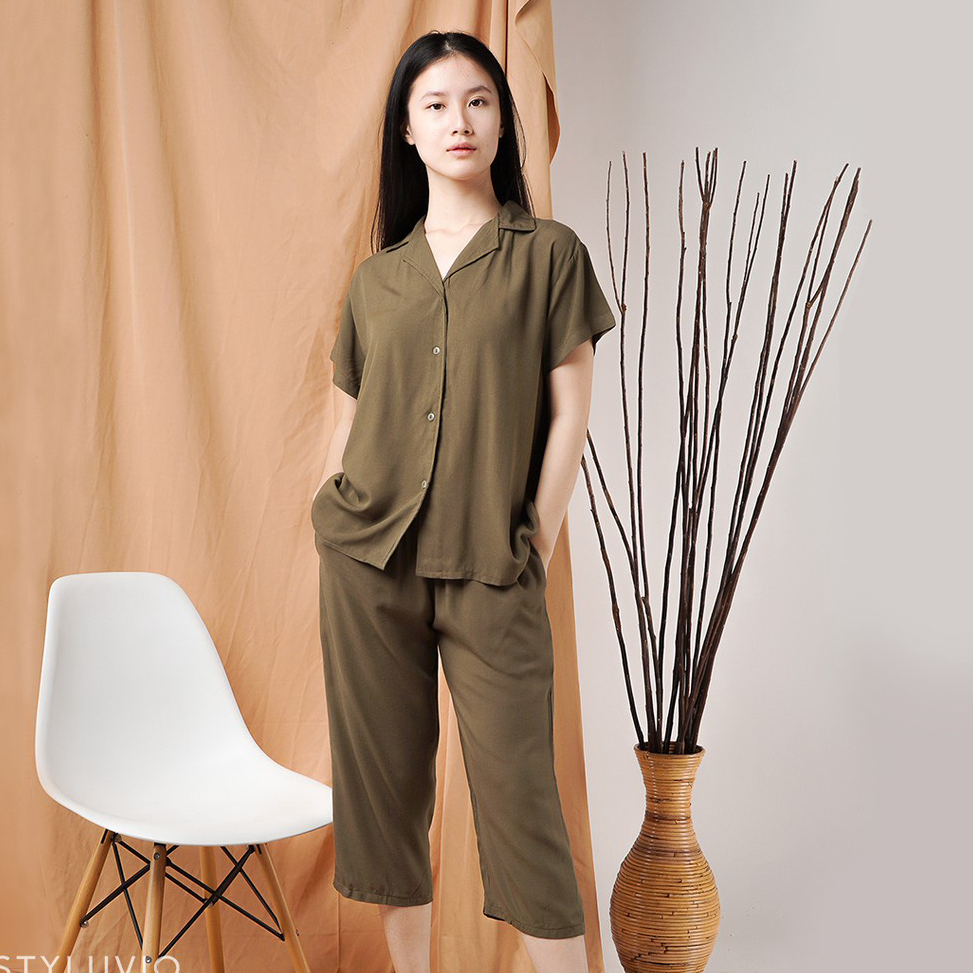 LARIS MANIS GILDA Rayon Set / Setelan Celana Panjang 3/4 Rayon Full Kancing / Baju Tidur Baju Casual