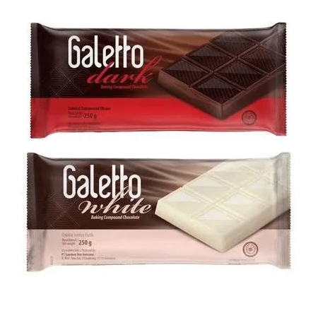 

Grosir Coklat Galetto Dark 250gr / Coklat Galetto White 250gr / Coklat Batang Blok Ready