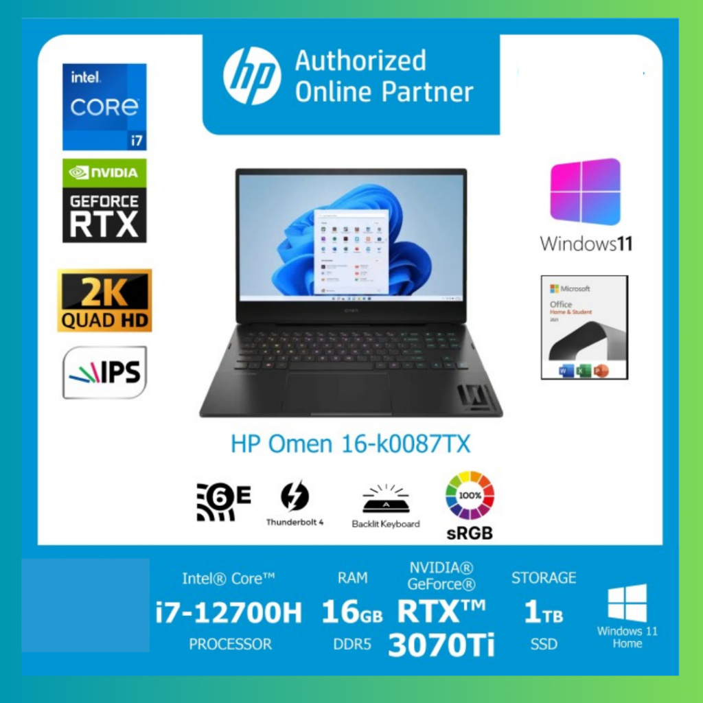 HP OMEN 16-K0087TX i7-12700H 16GB 1TB RTX3070Ti 8GB 16.1" QHD OHS W11