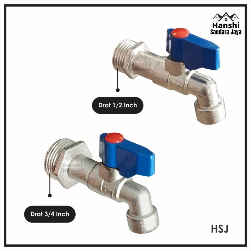 Kran Tembok Model Onda 1/2" 3/4" Body Panjang / Keran Air Babet HSJ