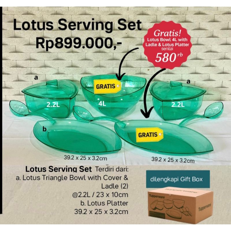 Lotus serving Set ,  bowl kristal Tupperware. nampan kristal
