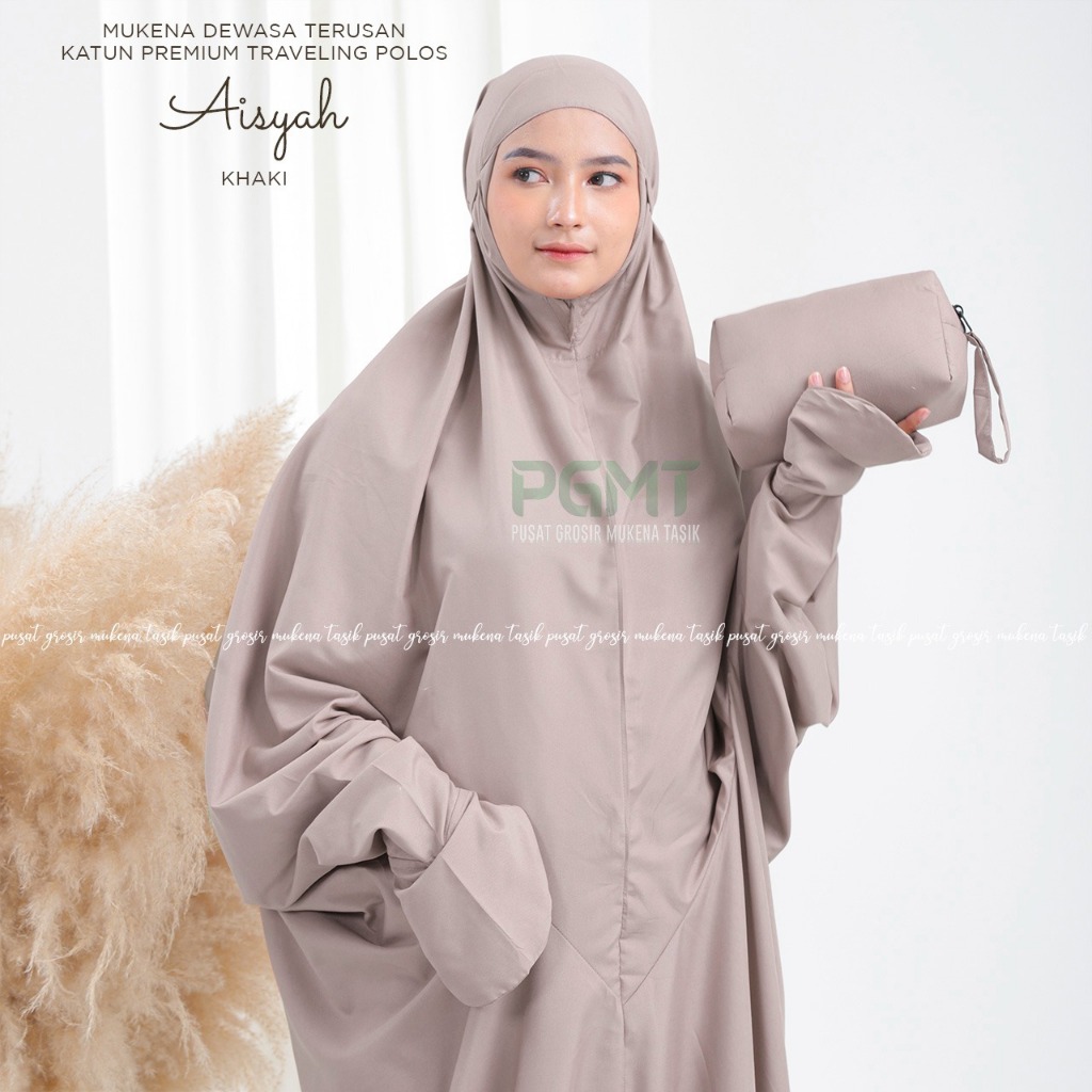 PUSAT GROSIR MUKENA TASIK - MUKENA DEWASA TERUSAN KATUN PREMIUM POLOS TRAVELING AISYAH