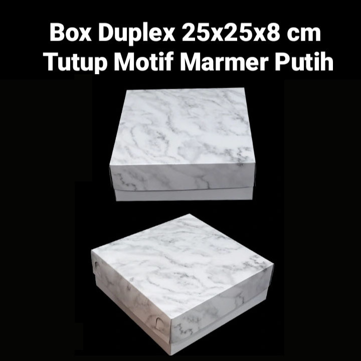 

(5 pcs) kardus duplex tutup motif marmer putih dus kue bolu box brownies kotak kemasan lapis legit ukuran 25x25x8cm