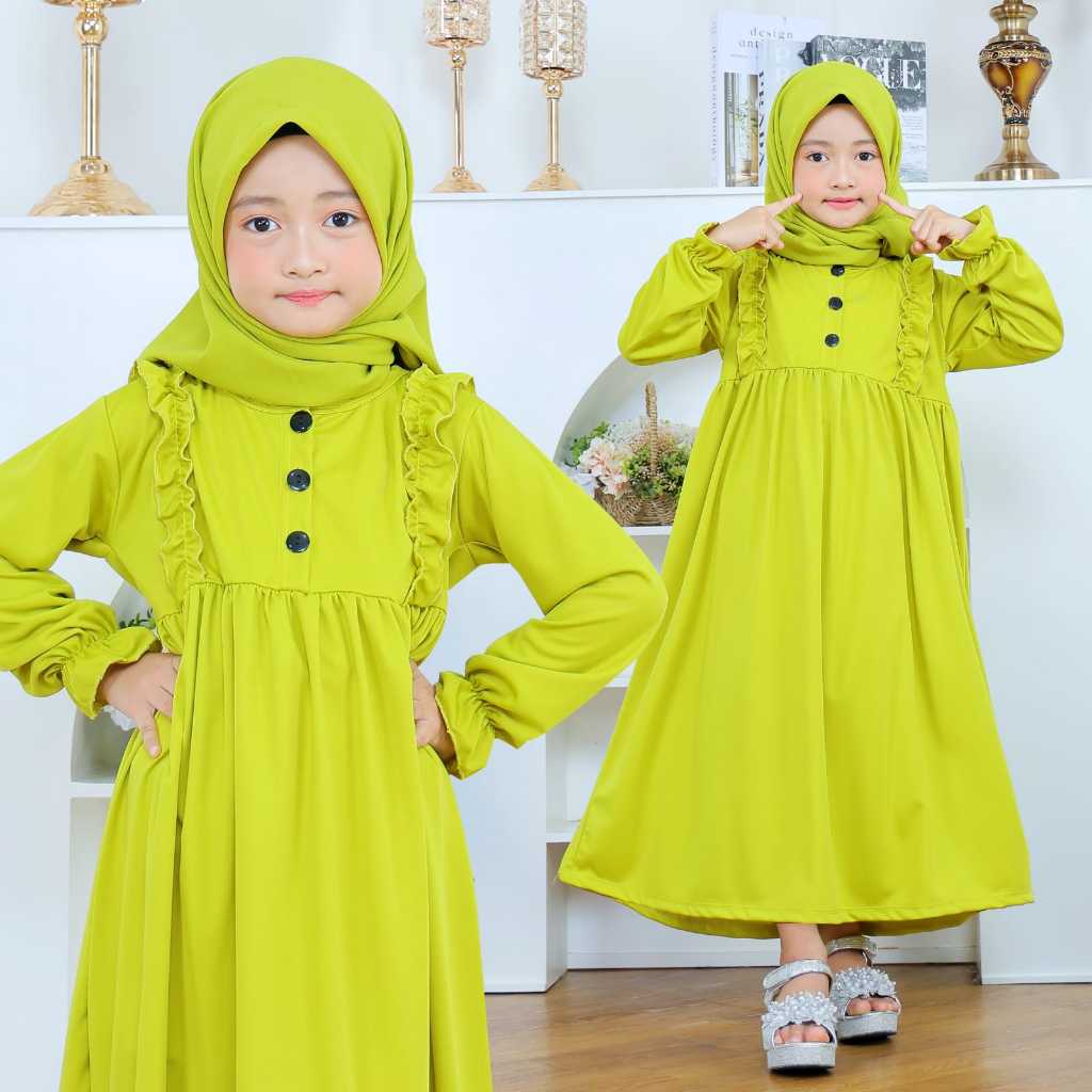 Gamis Maryam - Lemon - Gamis Anak Perempuan Gamis Anak Warna Hijau Kuning Lemon 1-12 Tahun Gamis Put