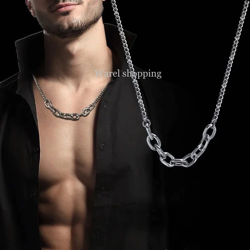 Kalung titanium silver kombinasi rantai kapal pria wanita anti karat terlaris
