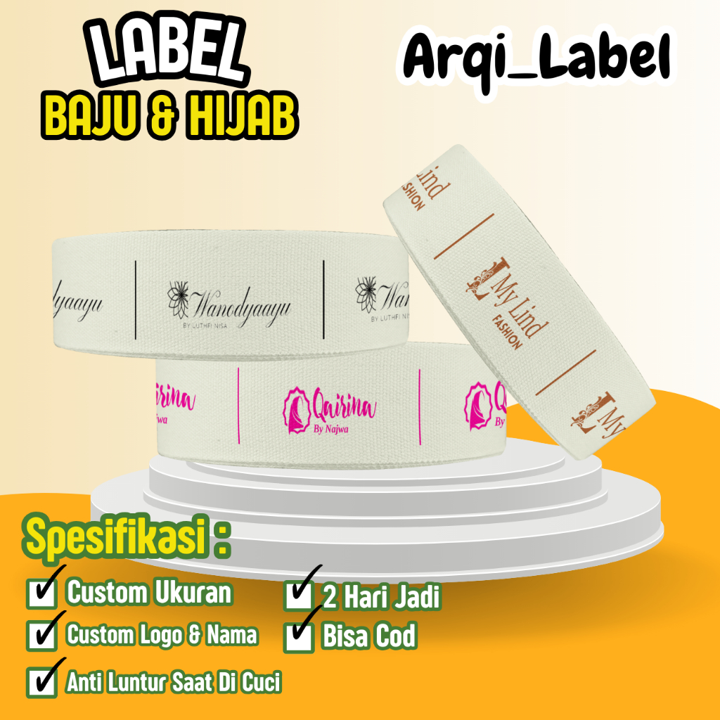 

Label Pita Katun Lembut Baju Hijab Custom Nama Logo Merk Piterban Masker Kerudung Tas Boneka Bantal