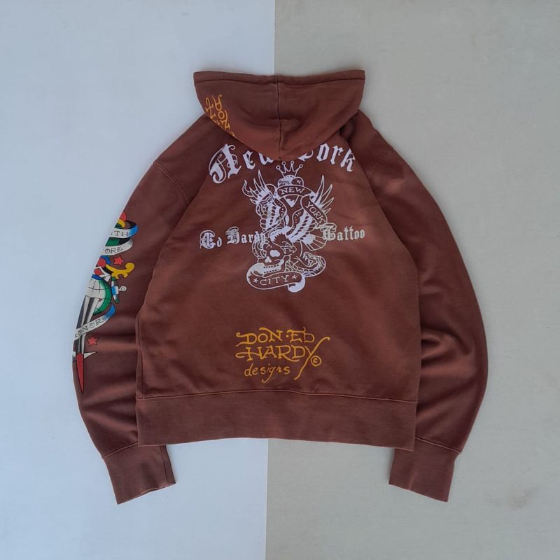hoodie ed hardy brown