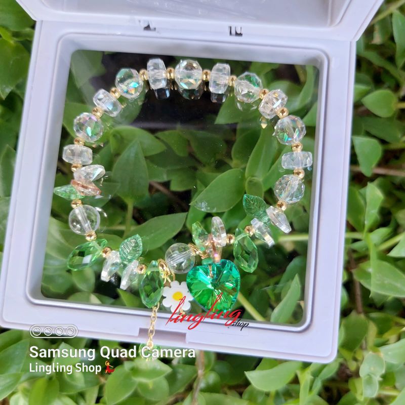 New cod gelang batu kristal ori, gelang love bunga, gelang korea