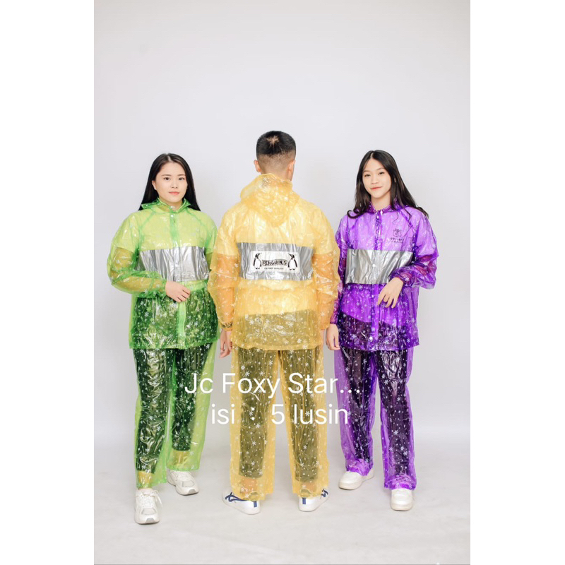 jas hujan polkadot  penguin new foxy star/jas hujan jaket celana foxy