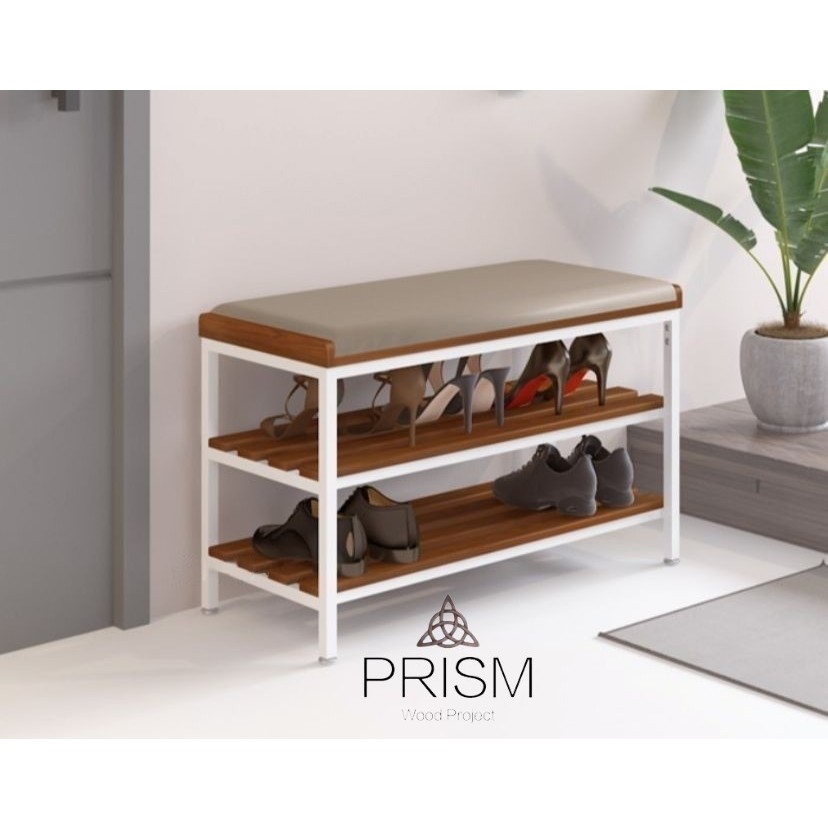 Bench bangku besi minimalis kayu rak sepatu storage rack shoes