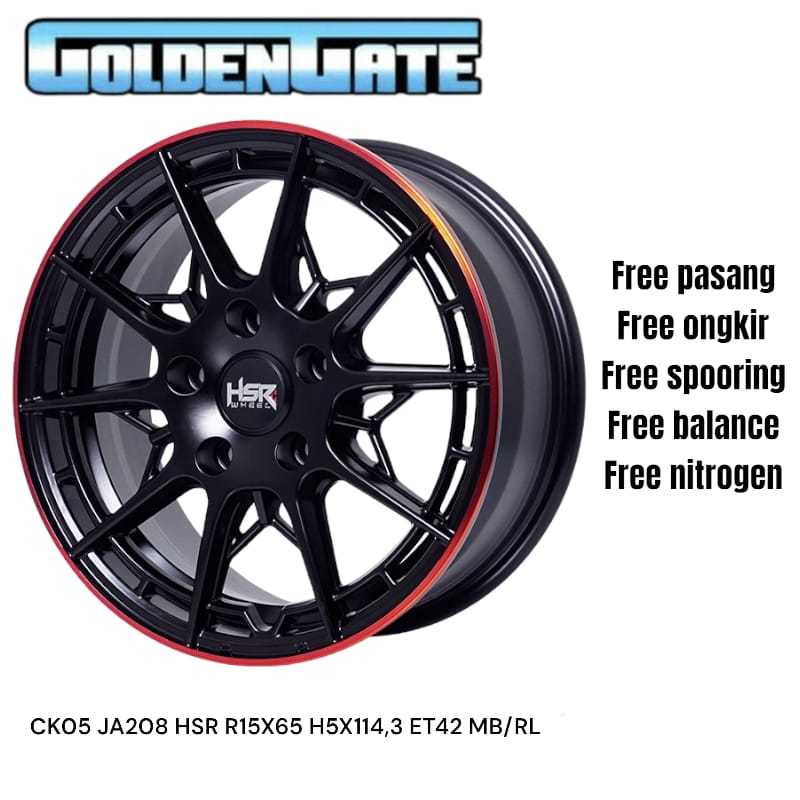 Velg mobil racing R15 type HSR CK05 ring 15x65 hitam dop bisa Yaris Freed Mobilio Free ongkir