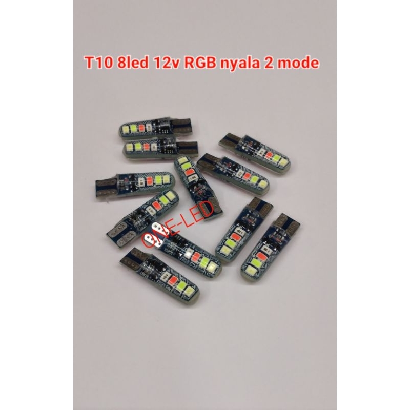Lampu senja T10 jelly 8led nyala 2mode RGB 12-24v