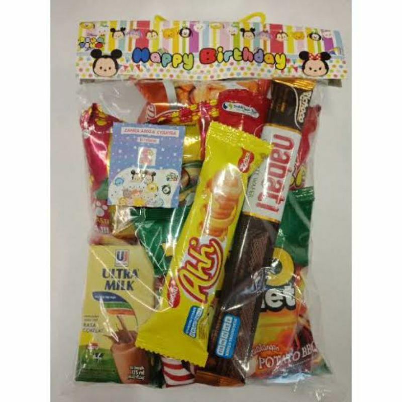 

paket bingkisan snack ulang tahun anak atau hampers atau hadiah snack yg paket A