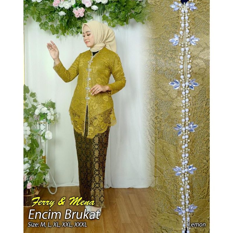 setelan kebaya encim payet bawahan songket/setelan kebaya encim payet /kebaya modern mewah dan elega