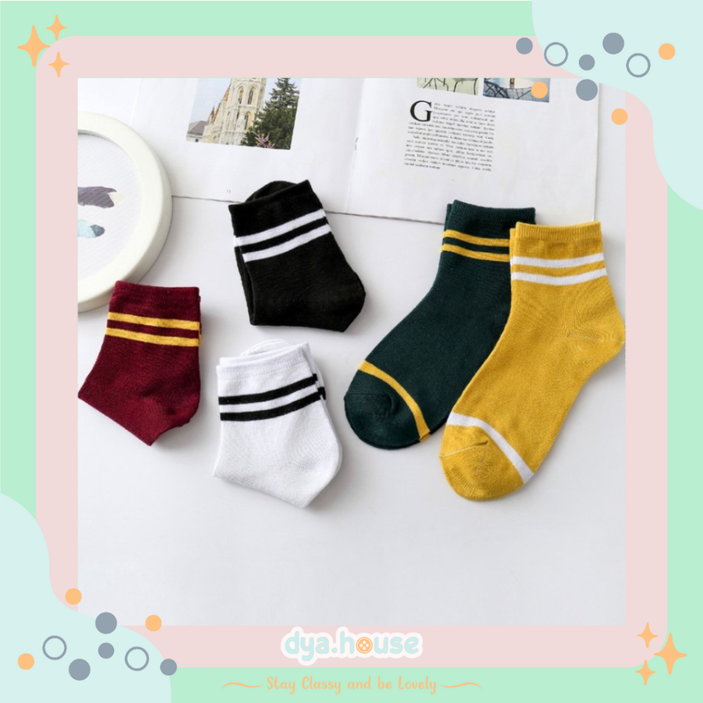 Kaos Kaki Wanita Warna Gelap Kuning Merah Biru Putih Hitam Motif Garis Kaos Kaki Motif Cute