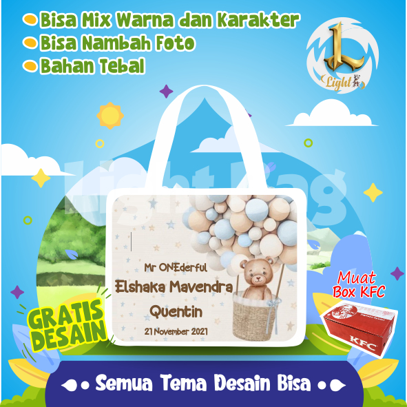 

TAS SOUVENIR ULTAH BERUANG CUSTOM/TAS SOUVENIR PREMIUM /GRATIS DESAIN/BONUS FOTO ANAK/GOODIE BAG CUTE BERUANG/TAS ULANG TAHUN BERUANG/TAS ULTAH CUSTOM / TAS SOUVENIR 2 HARI JADI/ TAS ULTAH / TAS ULANG TAHUN / BISA TAMBAH FOTO ANAK