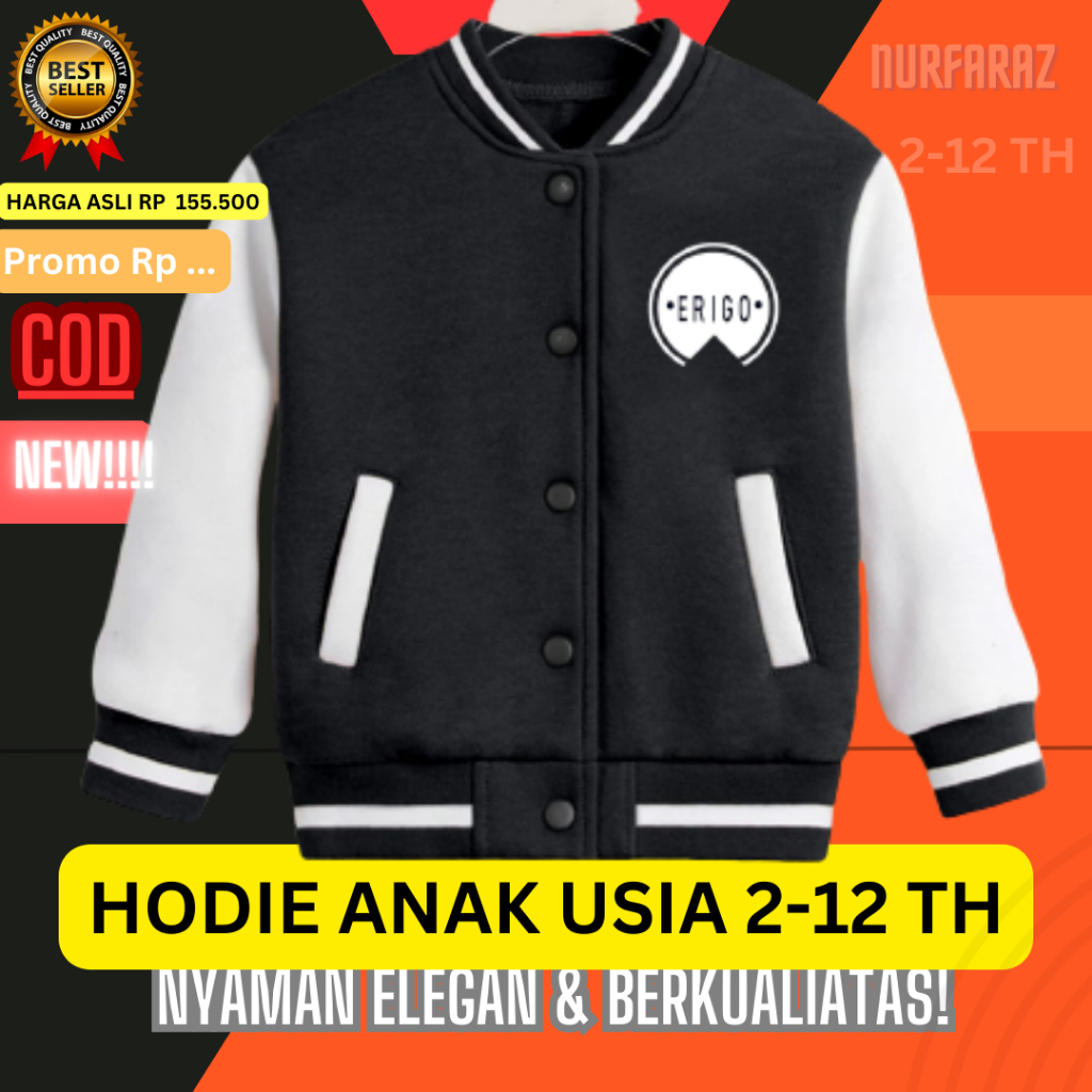 jaket baseball anak laki laki & perempuan premium usia 2 - 12 TAHUN kekinian bisa kapelan ERIGO terb