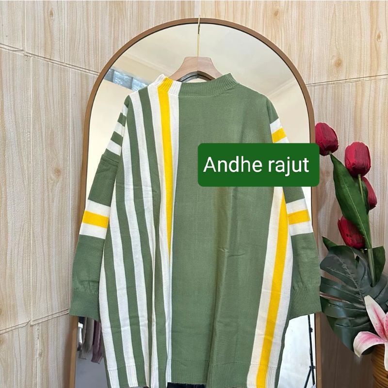 Arzeti  blouse rajut wanita Batwing motif garis terbaru