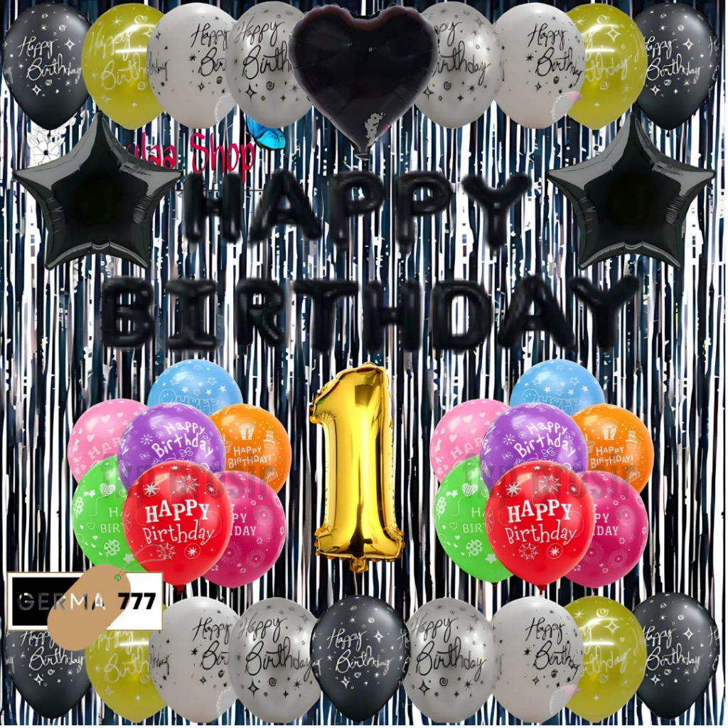 Dekor Ulang Tahun Simple Balon Happy Birthday Dekorasi Hiasan Pesta Ultah Anak Tirai Hitam