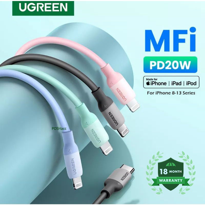 UGREEN Type-C to Lightning MFi Cable Liquid Silicone PD 20W FULL SET for IPhone 13 Pro Max/12/11 Fas