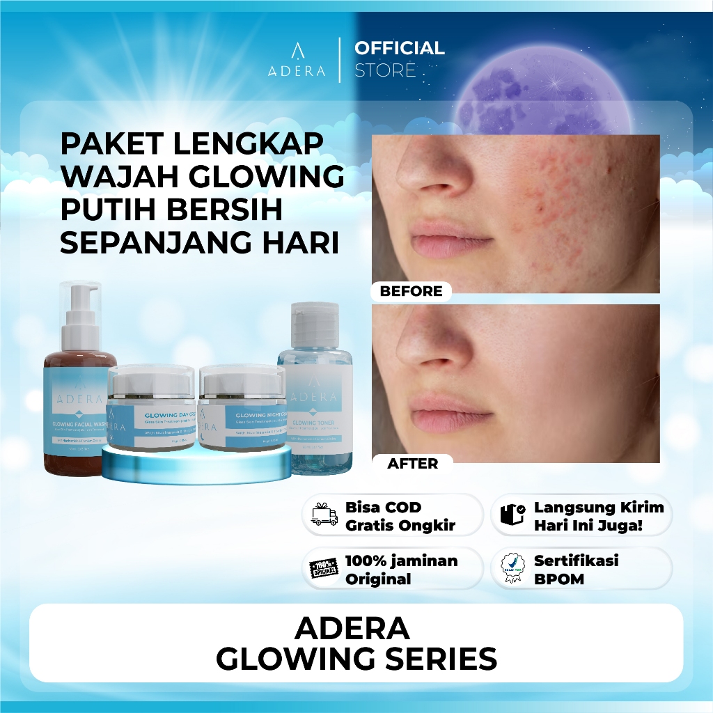 PAKET BUNDLING Adera Cream, Facial Wash, Toner, Wajah Glowing Putih Bersih Bebas Jerawat Kusam Flek 