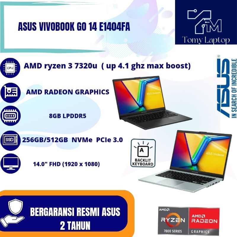 LAPTOP NEW ASUS VIVOBOOK GO 14 E1404FA RYZEN 3 7320 8GB 256GB W11+OHS 14.0FHD SLV -FHD323/FHD351