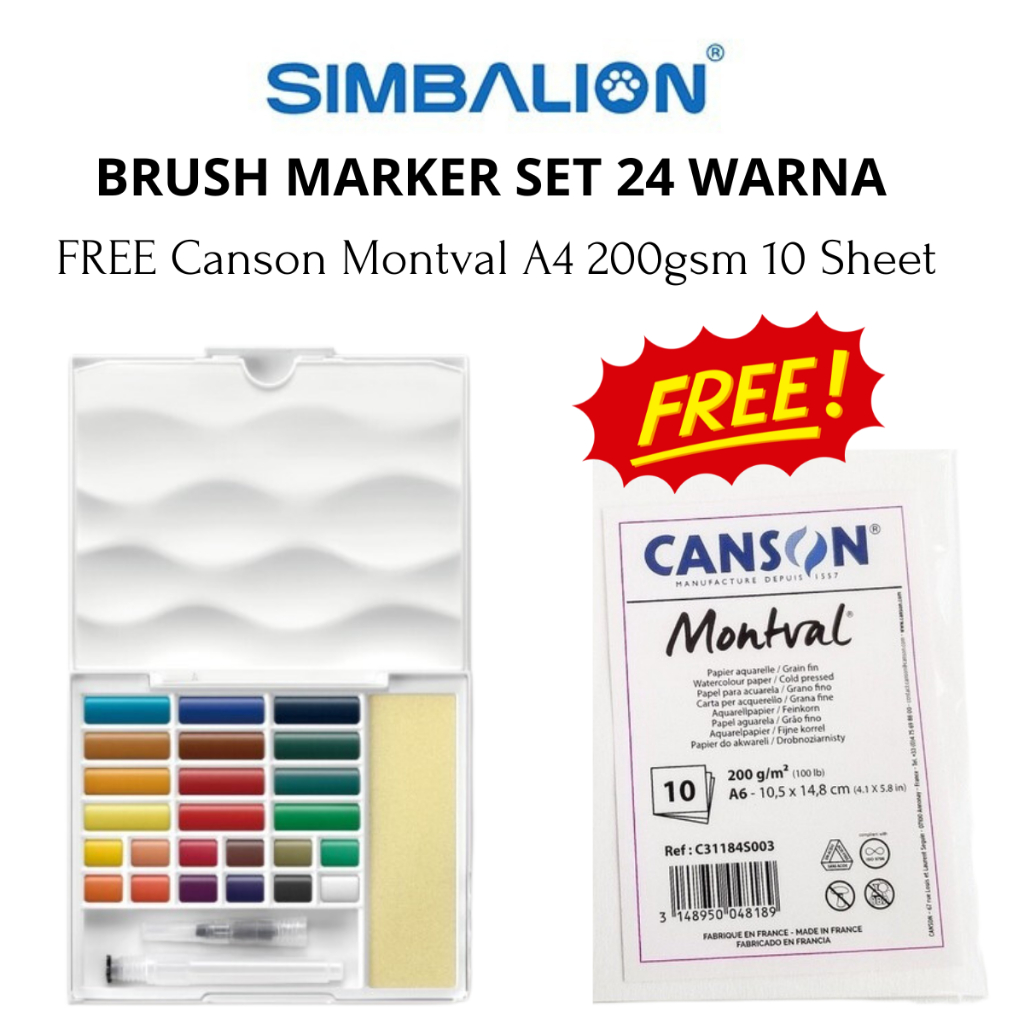 

SIMBALION Transparant Water Color Cake 24 Color FREE CANSON Montval A4