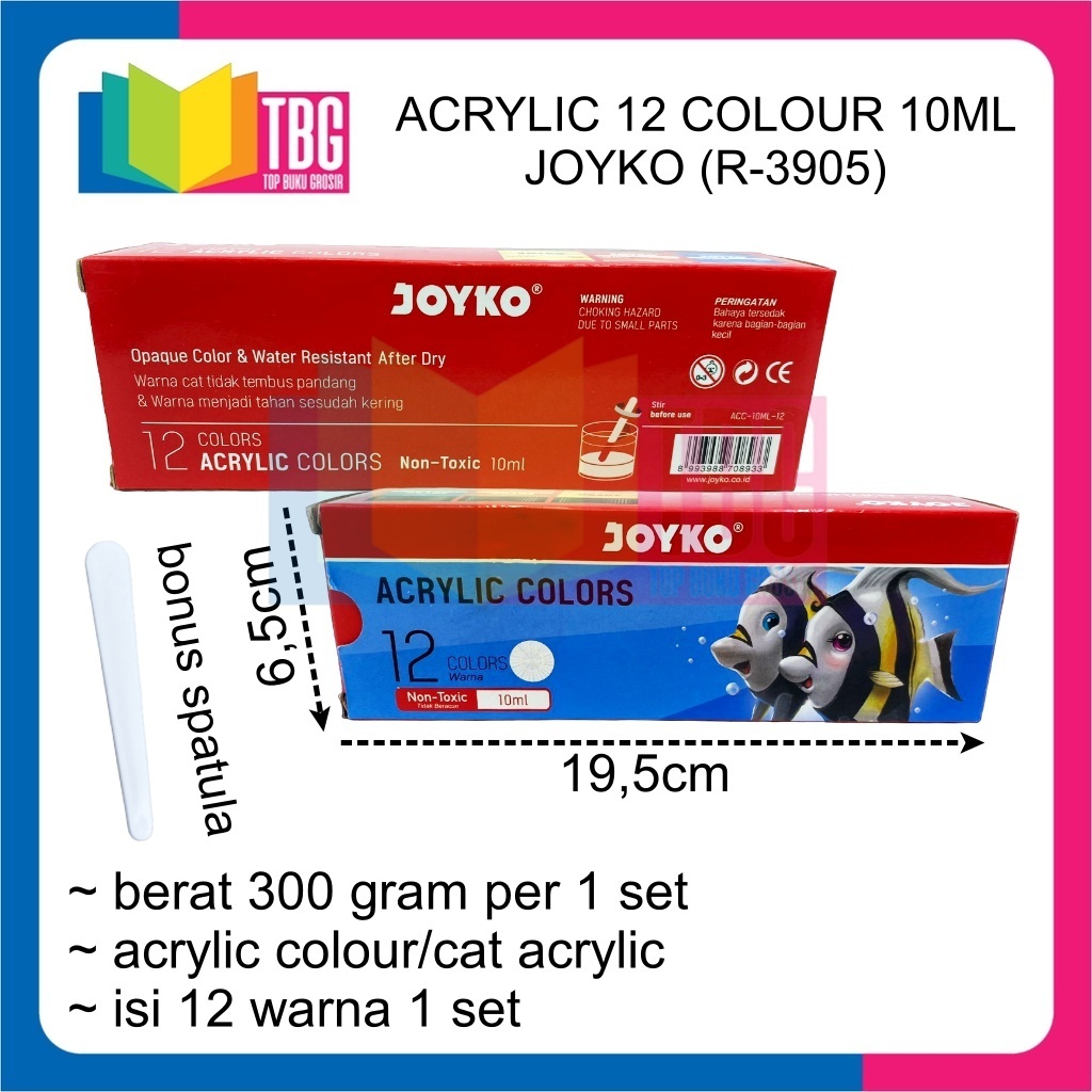 

1 SET ACRYLIC 12 COLOUR 10ML JOYKO CAT LUKIS AKRILIK (R-3905)
